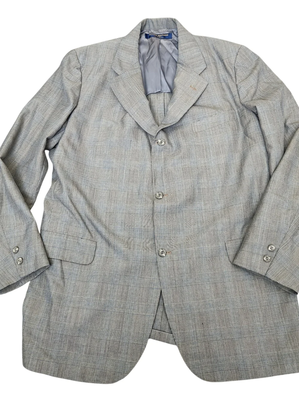 Vintage Brooks Brothers 346 Blazer Suit 44R Pants 39x28 Gray Glen Plaid Business
